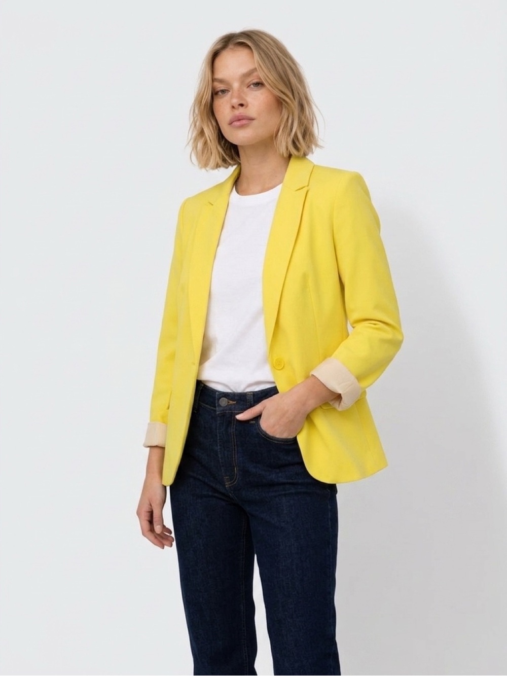 stradivarius Yellow Single-Button Blazer